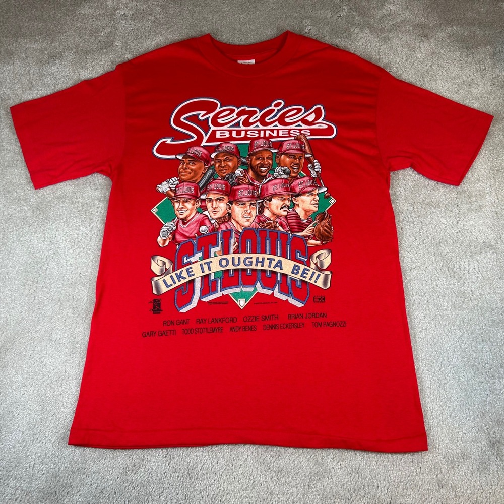 Vintage St Louis Cardinals Series Business T-Shirt Mens Large 1996 Graphic MLB